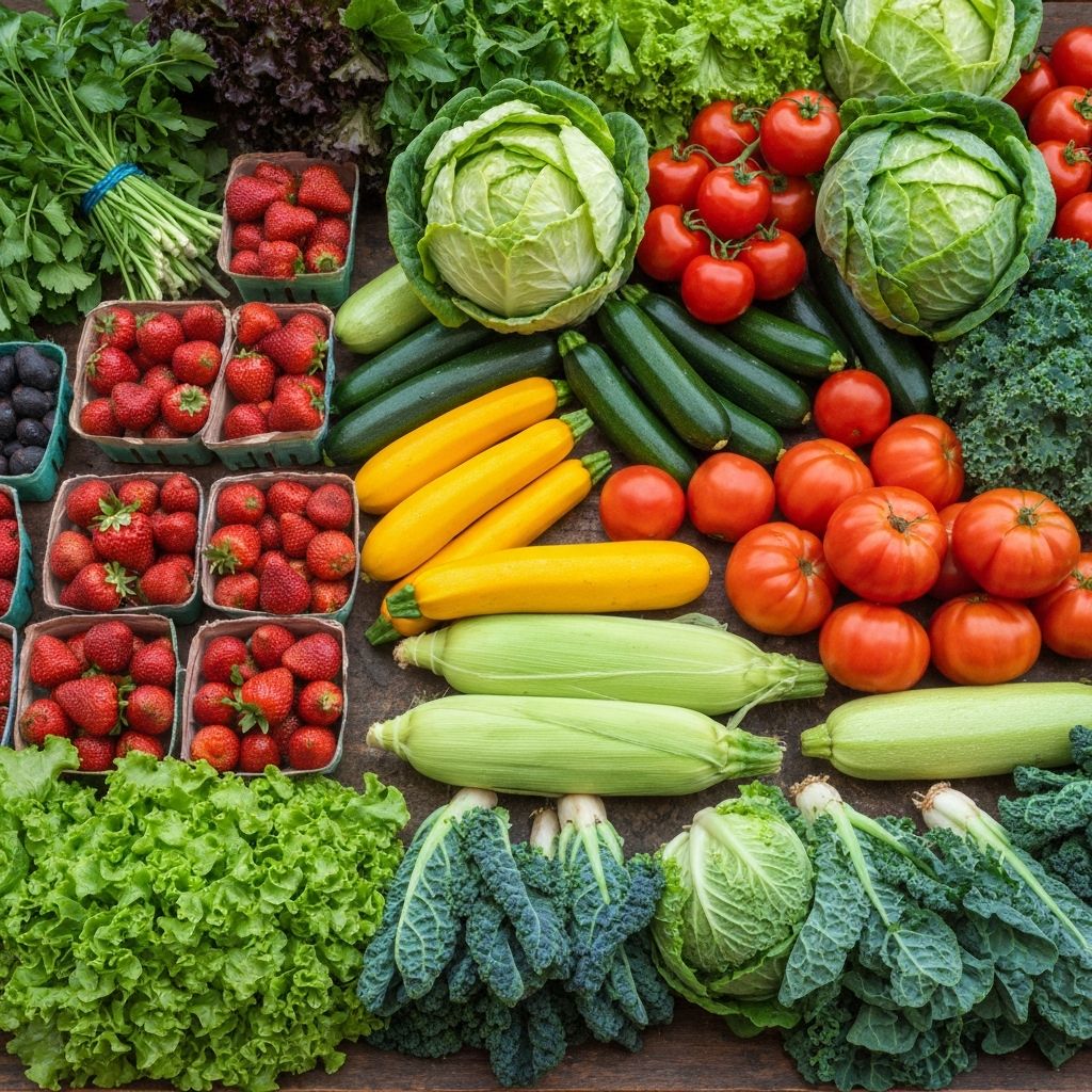 Fresh colorful vegetables and produce